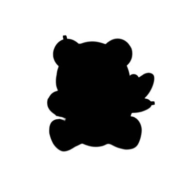 Beyaz arka planda oturan sevimli oyuncak ayının siyah silüeti