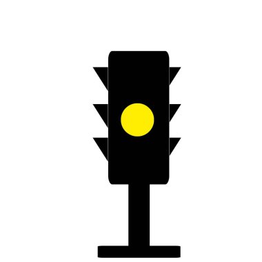 Siyah bir direkte, beyaz bir arka planda sarı bir trafik ışığının basit düz bir çizimi.