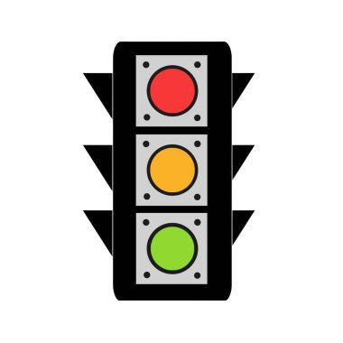 Kırmızı, sarı, yeşil sinyalleri gösteren trafik ışığı simgesi; izole edilmiş beyaz arkaplan ilüstrasyonu