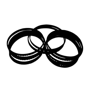 Siyah boyutlu soyut döngüler, Borromean düğümü sembolü, beyaz arkaplan, modern geometrik ilüstrasyon