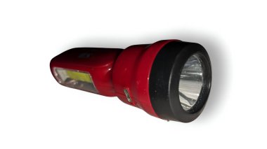 Kırmızı el feneri, siyah bezel ve yan iş ışığı fotoğrafçılığı.