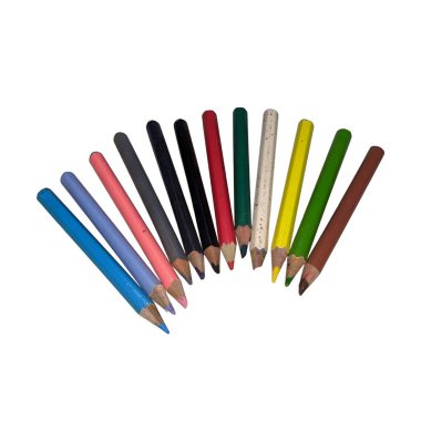 On iki renkli tahta kalem beyaz arka plan