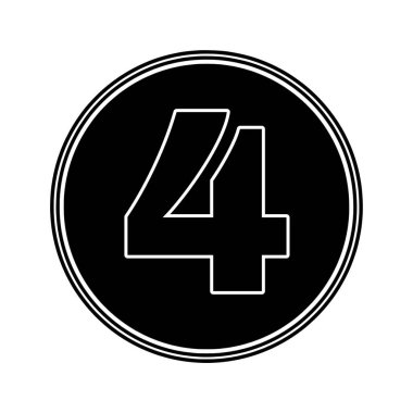 Siyah daire beyaz dış hat 4 numaralı izole simge