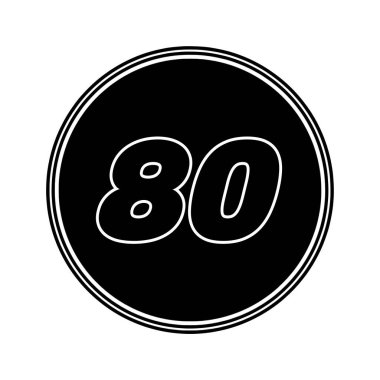 Siyah çember arka planında beyaz ana hatlı 80 numara
