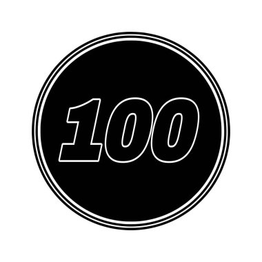 100 numaralı resimli siyah dairesel rozet.