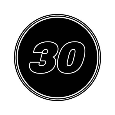Otuz numaralı beyaz çizgili siyah dairesel rozet.