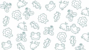 Çocuk kırtasiyesi, kumaş baskısı ve çocuk kitapları çizimleri için mükemmel, sevimli hayvan ve böcek çizimleri olan desen. Çocuk dostu tasarım projeleri için harika.