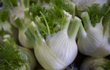 Markette sergilenen rezene soğanları taze yeşil yapraklarını sergiliyor..