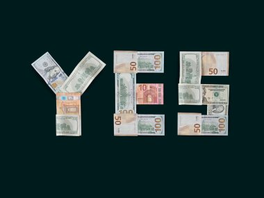 Evet. 100 dolarlık banknotlar, 50 euro, 10 euro, 20 dolarlık banknotlar ve karanlık bir arkaplandan oluşuyordu.