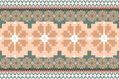 Topraksı Tone ve Retro Style Floral. El yapımı dokuma motifleri olan etnik kökenli, pürüzsüz pikseller. Halk tarzı tekstil baskıları, dijital kumaşlar ve kültürel tasarım projeleri için mükemmel..