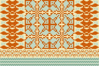 Renkli bloklar ve dijital esinlenilmiş motifler içeren modern pikselli sanat tekstil deseni, kumaş baskıları, moda aksesuarları ve ev dekorasyonu projeleri için idealdir..