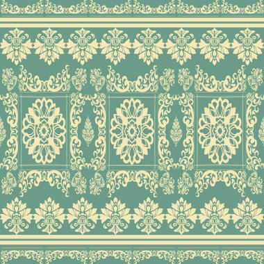 Yeşil Ton Şatafatlı Damask Şablon Üst Düzey İç mimari ve Moda için Süslü Tasarım. Bu zarif damaske deseni ile zamansız sofistike hoşgörü, zenginlik tadı olanlar için titizlikle hazırlanmış