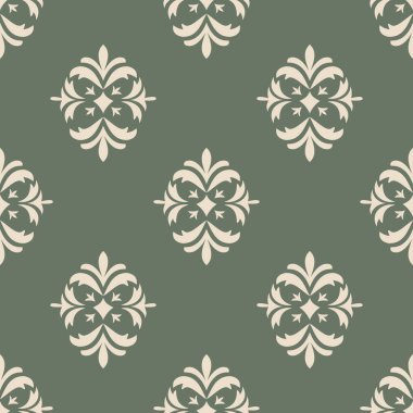 Yeşil Ton Şatafatlı Damask Şablon Üst Düzey İç mimari ve Moda için Süslü Tasarım. Bu zarif damaske deseni ile zamansız sofistike hoşgörü, zenginlik tadı olanlar için titizlikle hazırlanmış