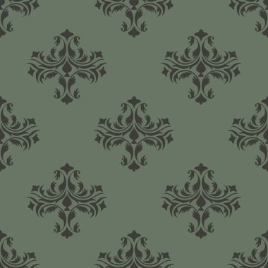 Yeşil Ton Şatafatlı Damask Şablon Üst Düzey İç mimari ve Moda için Süslü Tasarım. Bu zarif damaske deseni ile zamansız sofistike hoşgörü, zenginlik tadı olanlar için titizlikle hazırlanmış