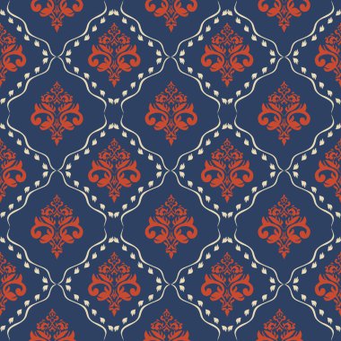 Retro- Lüks Damask Şablonu Şık Dekorasyon Üst Düzey İç mimari ve Moda Tasarımı. Bu zarif damaske deseni ile zamansız sofistike hoşgörü, zenginlik tadı olanlar için titizlikle hazırlanmış