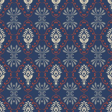 Retro- Lüks Damask Şablonu Şık Dekorasyon Üst Düzey İç mimari ve Moda Tasarımı. Bu zarif damaske deseni ile zamansız sofistike hoşgörü, zenginlik tadı olanlar için titizlikle hazırlanmış