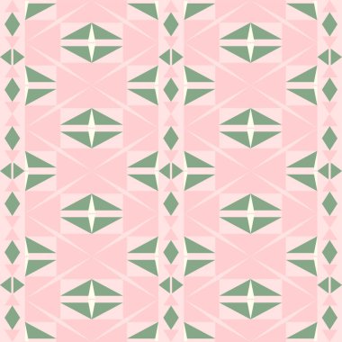 Yeşil-Pembe Ton vektör geometrik deseni, retro-esinlenilmiş şekiller, moda renk paleti ve çok yönlü bir düzen. Dijital sanat, poster tasarımı ve tekstil baskısı için harika.