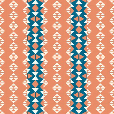 Mavi-Terracotta ton temel vektör geometrik deseni retro-esinlenilmiş şekiller, modaya uygun renk paleti ve çok yönlü bir düzen. Dijital sanat, poster tasarımı ve tekstil baskısı için harika.
