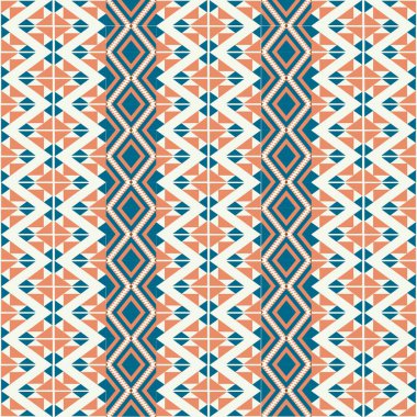 Mavi-Terracotta ton temel vektör geometrik deseni retro-esinlenilmiş şekiller, modaya uygun renk paleti ve çok yönlü bir düzen. Dijital sanat, poster tasarımı ve tekstil baskısı için harika.