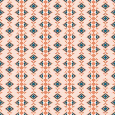 Mavi-Terracotta ton temel vektör geometrik deseni retro-esinlenilmiş şekiller, modaya uygun renk paleti ve çok yönlü bir düzen. Dijital sanat, poster tasarımı ve tekstil baskısı için harika.