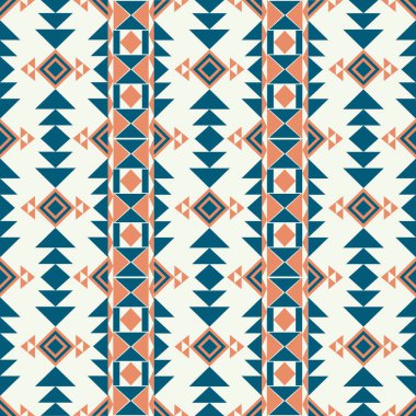 Mavi-Terracotta ton temel vektör geometrik deseni retro-esinlenilmiş şekiller, modaya uygun renk paleti ve çok yönlü bir düzen. Dijital sanat, poster tasarımı ve tekstil baskısı için harika.