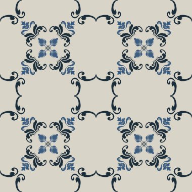 Eski seramik ve Akdeniz dekoratif tasarımından esinlenen çiçek ve geometrik motifleri içeren Retro Pürüzsüz döşeme desenleri. Duvar kağıdı, tekstil, kumaş, ev dekorasyonu, ambalaj kağıdı, arkaplan, yüzey deseni tasarımı için uygun