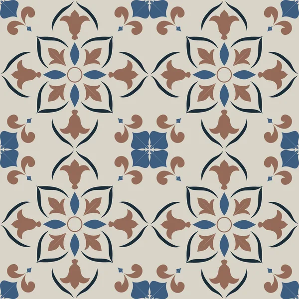 Eski seramik ve Akdeniz dekoratif tasarımından esinlenen çiçek ve geometrik motifleri içeren Retro Pürüzsüz döşeme desenleri. Duvar kağıdı, tekstil, kumaş, ev dekorasyonu, ambalaj kağıdı, arkaplan, yüzey deseni tasarımı için uygun