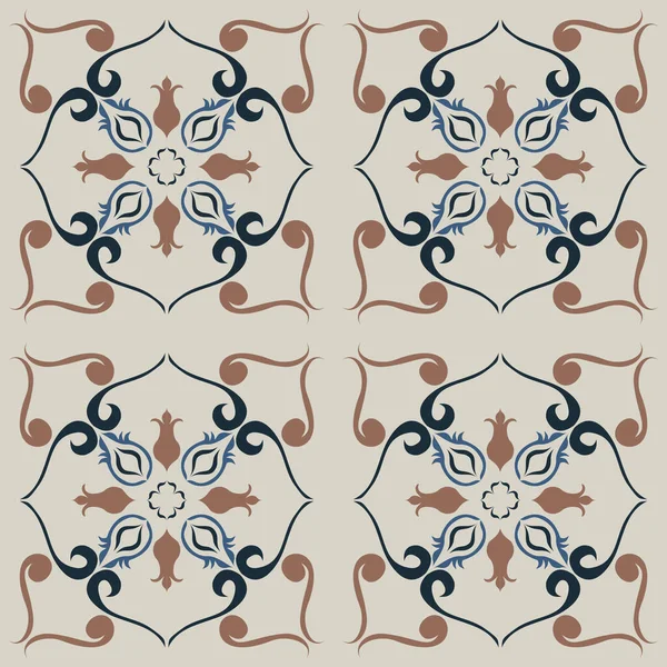 Eski seramik ve Akdeniz dekoratif tasarımından esinlenen çiçek ve geometrik motifleri içeren Retro Pürüzsüz döşeme desenleri. Duvar kağıdı, tekstil, kumaş, ev dekorasyonu, ambalaj kağıdı, arkaplan, yüzey deseni tasarımı için uygun