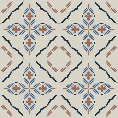 Çiçek ve geometrik motiflerle süslenmiş, klasik seramik ve Akdeniz dekoratif tasarımından esinlenilmiş, dünyevi, pürüzsüz bir fayans deseni.