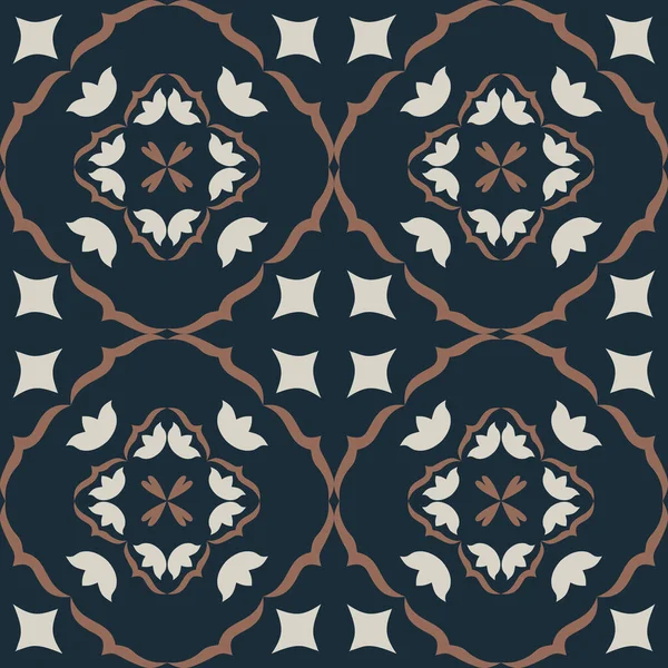 Çiçek ve geometrik motiflerle süslenmiş, klasik seramik ve Akdeniz dekoratif tasarımından esinlenilmiş, dünyevi, pürüzsüz bir fayans deseni.