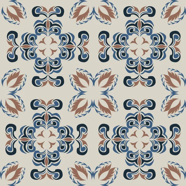 Çiçek ve geometrik motiflerle süslenmiş, klasik seramik ve Akdeniz dekoratif tasarımından esinlenilmiş, dünyevi, pürüzsüz bir fayans deseni.