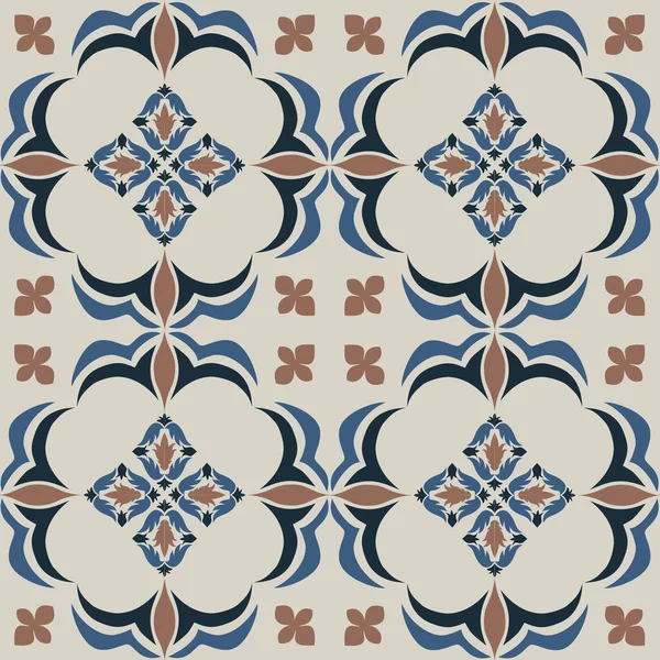 Çiçek ve geometrik motiflerle süslenmiş, klasik seramik ve Akdeniz dekoratif tasarımından esinlenilmiş, dünyevi, pürüzsüz bir fayans deseni.