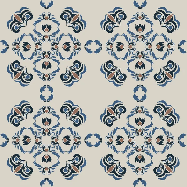 Çiçek ve geometrik motiflerle süslenmiş, klasik seramik ve Akdeniz dekoratif tasarımından esinlenilmiş, dünyevi, pürüzsüz bir fayans deseni.