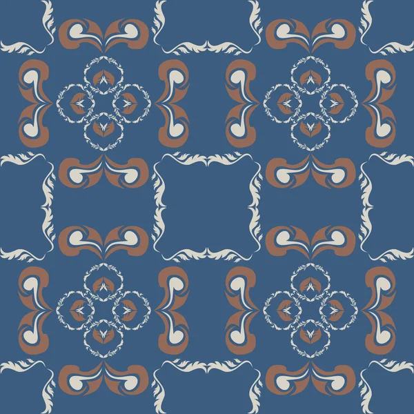 Çiçek ve geometrik motiflerle süslenmiş, klasik seramik ve Akdeniz dekoratif tasarımından esinlenilmiş, dünyevi, pürüzsüz bir fayans deseni.