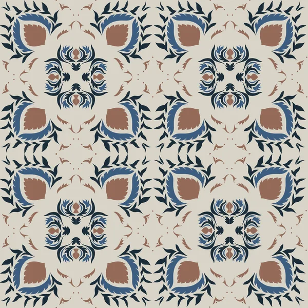 Klasik seramik ve Akdeniz dekoratif tasarımından esinlenilmiş çiçek ve geometrik motiflerle süslenmiş dünyevi, pürüzsüz bir fayans deseni. Duvar kağıdı, tekstil, kumaş için uygun