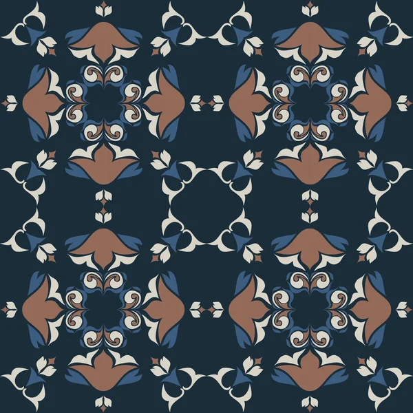 Klasik seramik ve Akdeniz dekoratif tasarımından esinlenilmiş çiçek ve geometrik motiflerle süslenmiş dünyevi, pürüzsüz bir fayans deseni. Duvar kağıdı, tekstil, kumaş için uygun