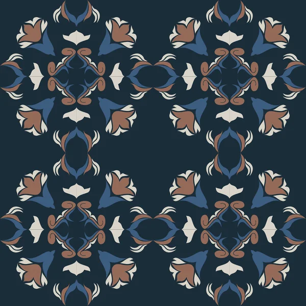 Klasik seramik ve Akdeniz dekoratif tasarımından esinlenilmiş çiçek ve geometrik motiflerle süslenmiş dünyevi, pürüzsüz bir fayans deseni. Duvar kağıdı, tekstil, kumaş için uygun