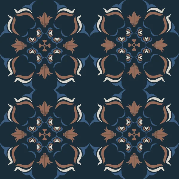 Klasik seramik ve Akdeniz dekoratif tasarımından esinlenilmiş çiçek ve geometrik motiflerle süslenmiş dünyevi, pürüzsüz bir fayans deseni. Duvar kağıdı, tekstil, kumaş için uygun