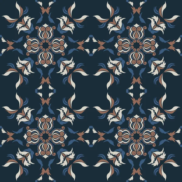 Klasik seramik ve Akdeniz dekoratif tasarımından esinlenilmiş çiçek ve geometrik motiflerle süslenmiş dünyevi, pürüzsüz bir fayans deseni. Duvar kağıdı, tekstil, kumaş için uygun