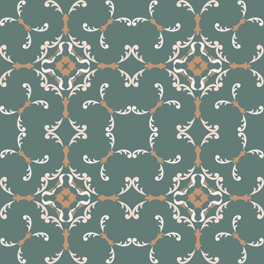 Klasik seramik ve Akdeniz dekoratif tasarımından esinlenilmiş çiçek ve geometrik motifler içeren Yeşil Tonu olmayan süsleme deseni. Duvar kağıdı, tekstil, kumaş, ev dekorasyonu, ambalaj kağıdı, arka plan, yüzey deseni için uygun 