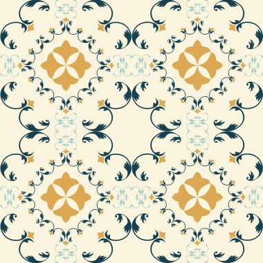 Klasik seramik ve Akdeniz dekoratif tasarımından esinlenilmiş çiçek ve geometrik motifler içeren bir Pastel Tone kusursuz süsleme deseni. Duvar kağıdı, tekstil, kumaş, ev dekorasyonu, ambalaj kağıdı, arka plan, yüzey deseni için uygun