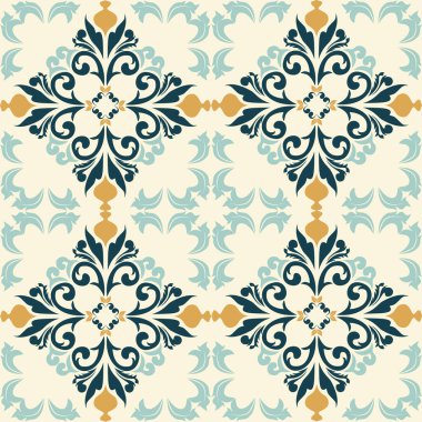 Klasik seramik ve Akdeniz dekoratif tasarımından esinlenilmiş çiçek ve geometrik motifler içeren bir Pastel Tone kusursuz süsleme deseni. Duvar kağıdı, tekstil, kumaş, ev dekorasyonu, ambalaj kağıdı, arka plan, yüzey deseni için uygun