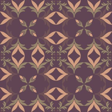 Kaliteli seramik ve Akdeniz dekoratif tasarımından esinlenmiş çiçek ve geometrik motifler içeren koyu kahverengi tonsuz süslemesiz bir fayans deseni. Duvar kağıdı, tekstil, kumaş, dekor, ambalaj kağıdı ve arka plan için uygundur.