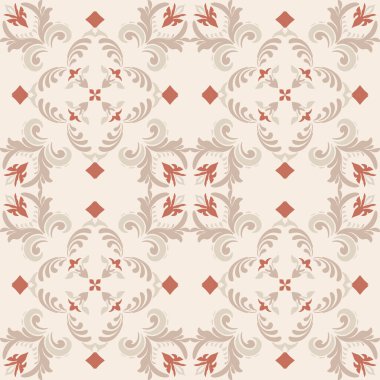 Klasik seramik ve Akdeniz dekoratif tasarımından esinlenilmiş çiçek ve geometrik motifler içeren bir Pastel Tone kusursuz süsleme deseni. Duvar kağıdı, tekstil, kumaş, dekor, ambalaj kağıdı ve arka plan için uygundur.