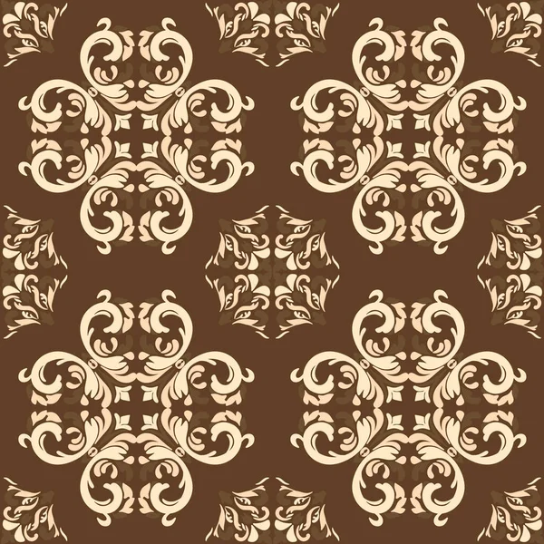 Kaliteli seramik ve Akdeniz dekoratif tasarımından esinlenmiş çiçek ve geometrik motifler içeren koyu kahverengi tonsuz süslemesiz bir fayans deseni. Duvar kağıdı, tekstil, kumaş, dekor, ambalaj kağıdı ve arka plan için uygundur.