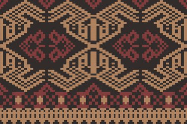 Topraksı Tone ve Retro Style Floral. El yapımı dokuma motifleri olan etnik kökenli, pürüzsüz pikseller. Halk tarzı tekstil baskıları, dijital kumaşlar ve kültürel tasarım projeleri için mükemmel.