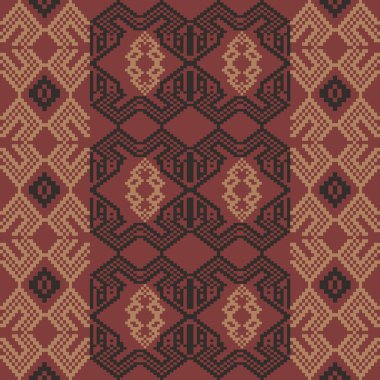 Topraksı Tone ve Retro Style Floral. El yapımı dokuma motifleri olan etnik kökenli, pürüzsüz pikseller. Halk tarzı tekstil baskıları, dijital kumaşlar ve kültürel tasarım projeleri için mükemmel.