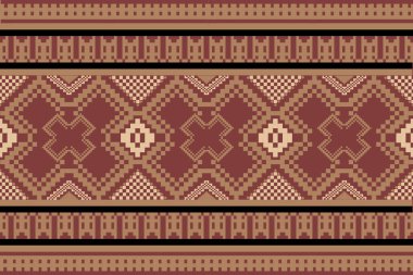 Topraksı Tone ve Retro Style Floral. El yapımı dokuma motifleri olan etnik kökenli, pürüzsüz pikseller. Halk tarzı tekstil baskıları, dijital kumaşlar ve kültürel tasarım projeleri için mükemmel.