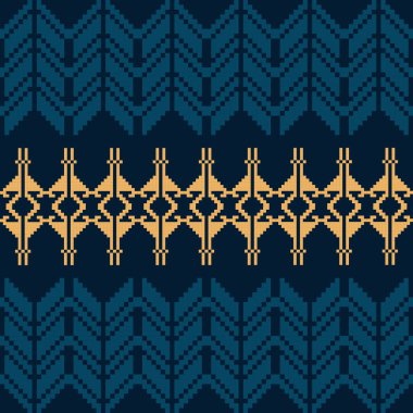 Mavi Ton ve Retro Style Floral. El yapımı dokuma motifleri olan etnik kökenli, pürüzsüz pikseller. Halk tarzı tekstil baskıları, dijital kumaşlar ve kültürel tasarım projeleri için mükemmel..