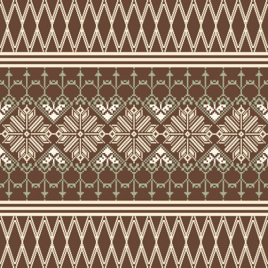 Bir Earthy Tone ve Retro Style Floral. El yapımı dokuma motifleri olan etnik kökenli, pürüzsüz pikseller. Halk tarzı tekstil baskıları, dijital kumaşlar ve kültürel tasarım projeleri için mükemmel.